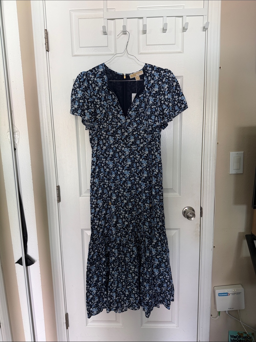 Michael Kors Navy and Light Blue Floral Midi Dress